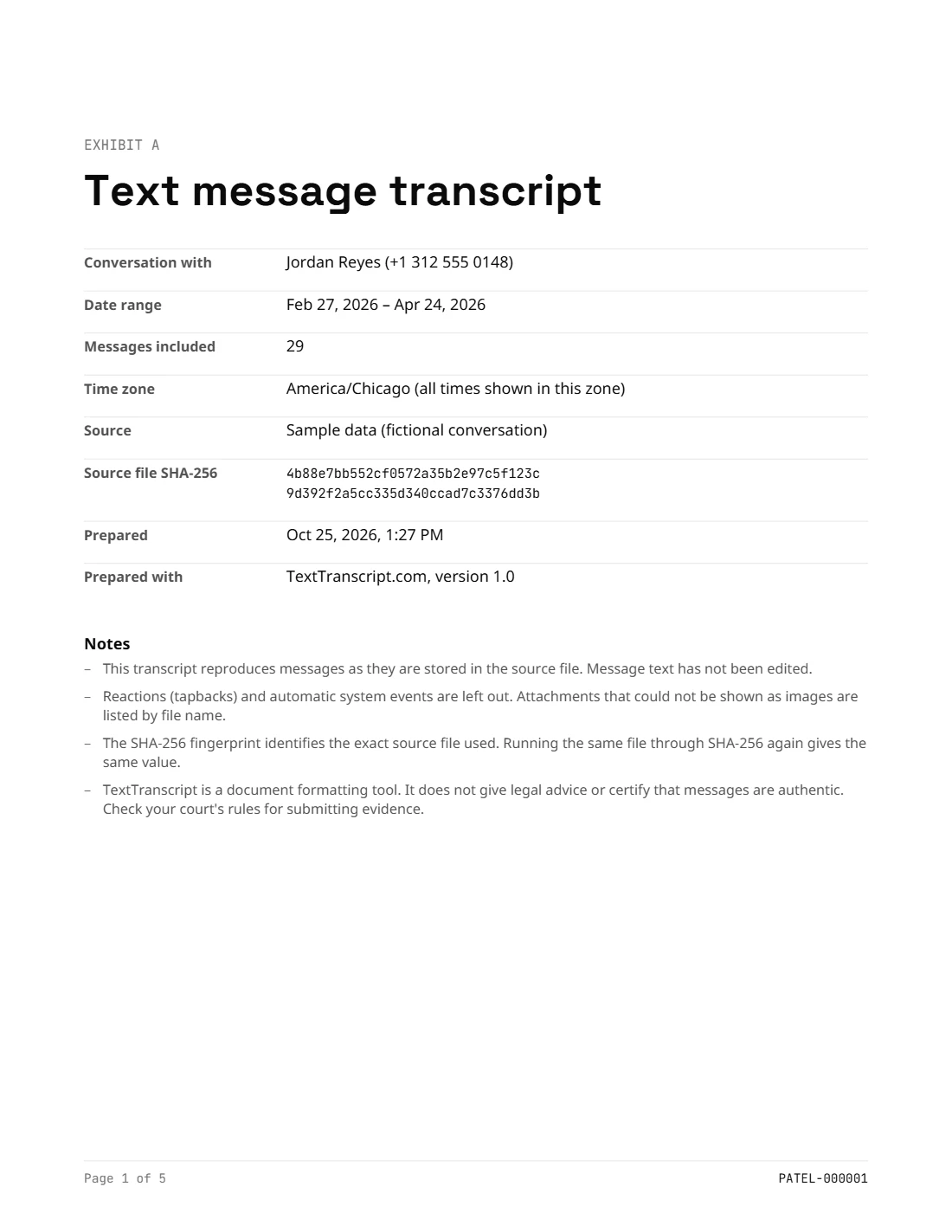 Cover page of a court-style transcript