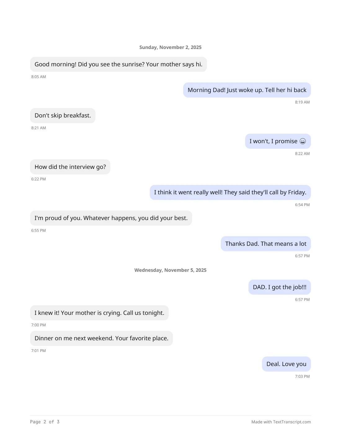 Memory-style page with chat bubbles